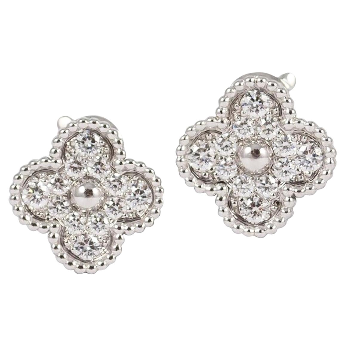 Van Cleef & Arpels Vintage Alhambra White Gold and Diamonds Earrings