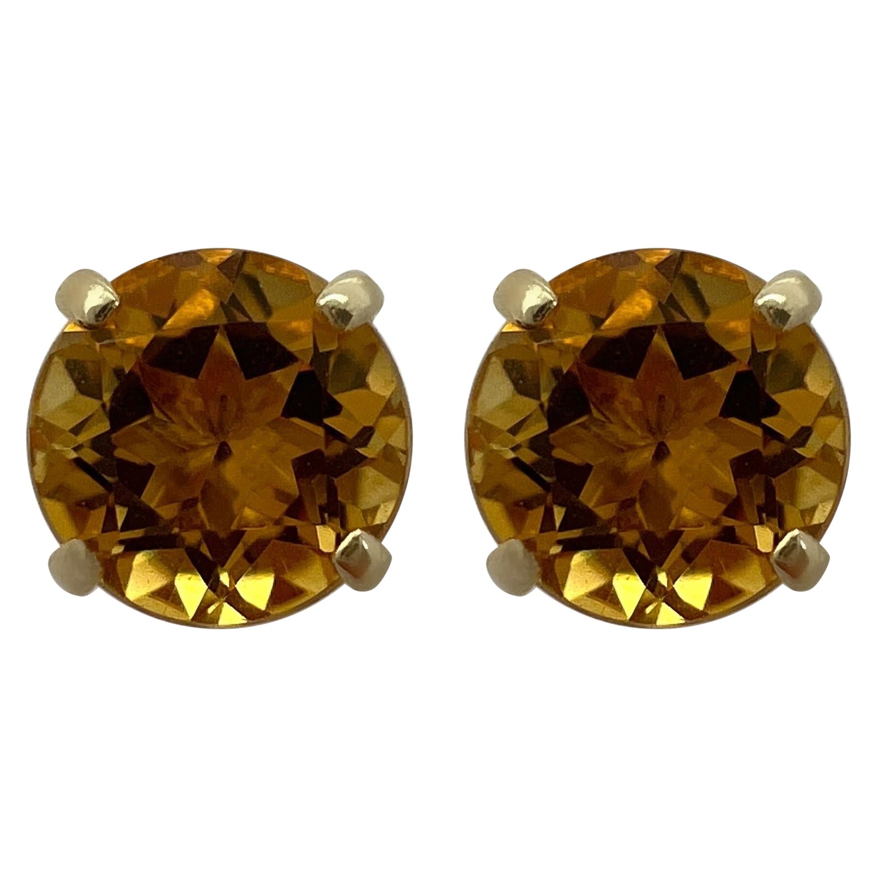 Natural Orange Yellow Champagne Topaz Round Cut 9k Yellow Gold Earring Studs For Sale