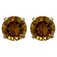 Natural Orange Yellow Champagne Topaz Round Cut 9k Yellow Gold Earring Studs