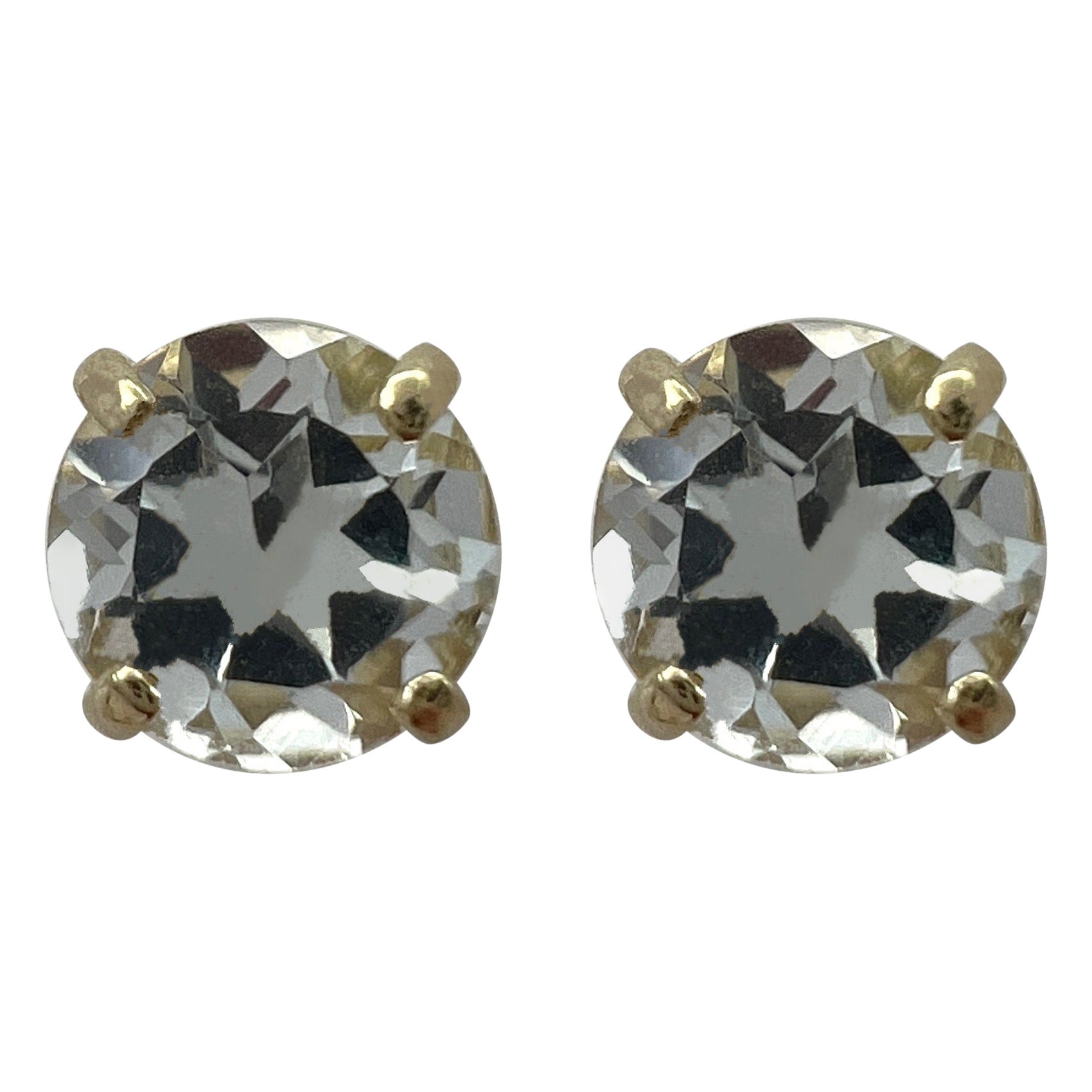 Natural White Topaz Round Cut 1.15ct 9k Yellow Gold Stud Earrings