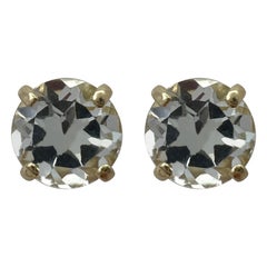 Boucles d'oreilles en or jaune 9k, Topaze blanche naturelle taille ronde 1.15ct