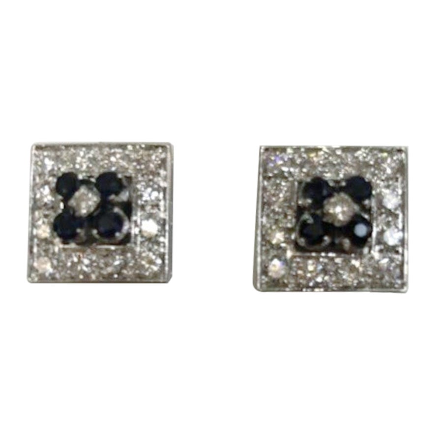 Pair of 18 Karat White Gold Sapphire and Diamond Cufflinks For Sale