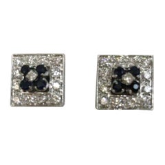Vintage Pair of 18 Karat White Gold Sapphire and Diamond Cufflinks