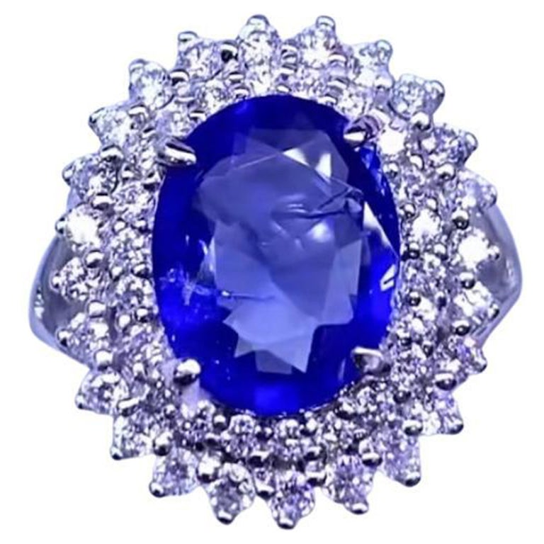 AIG Certified Unheated  3.65 Carat Ceylon Sapphire 18K Gold Ring  For Sale