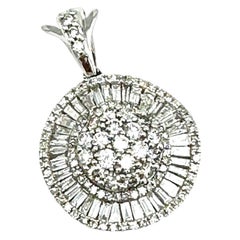 14K White Gold Diamond Pendant 2.00 Carats Baguettes and Rounds
