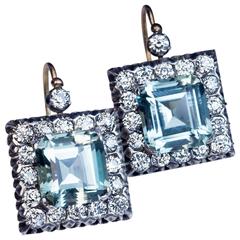 Large Aquamarine Diamond Russian Art Deco Earrings 8