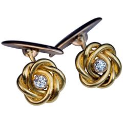 Antique Russian Diamond Gold Knot Cufflinks 3