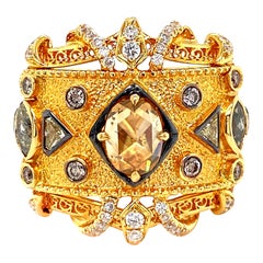 Color Diamond Baroque Design Statement Ring in 18 Karat Yellow Gold