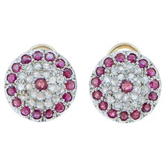 Rubies, Diamonds, Rose Gold and Silver Earrings.