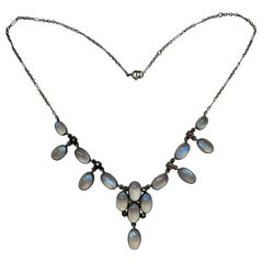 Art Deco Blue Moonstone Silver drop necklace