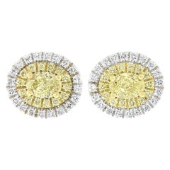 New 18K TT Gold 1.0ctw Fancy Yellow & White Diamond Dual Halo Oval Stud Ears