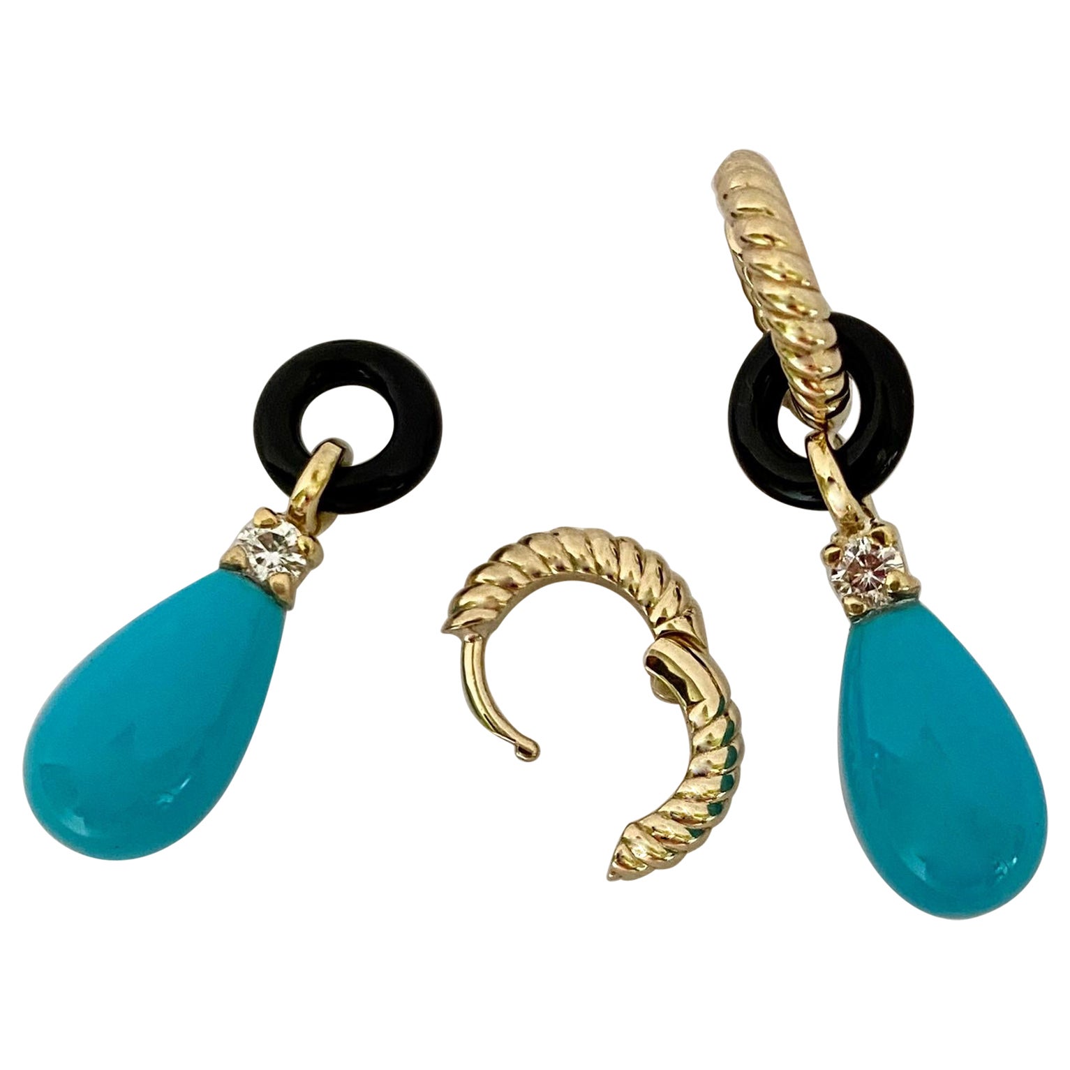 Michael Kneebone Sleeping Beauty Turquoise Onyx Diamond Dangle Earrings For Sale