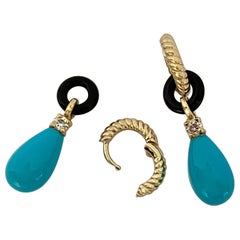 Michael Kneebone Sleeping Beauty Turquoise Onyx Diamond Dangle Earrings