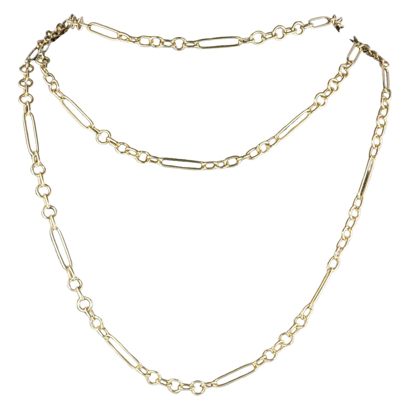 14K Gold Mixed Link Chain Necklace 24" Designer Annex Oval Round Links Adjustabl For Sale