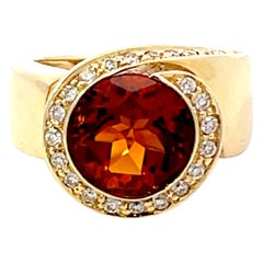 Vintage Round Citrine Diamond Halo Ring in 14k Yellow Gold