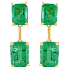 4.70 Carat Octagon Natural Emerald Dangle Earrings 18k Yellow Gold Fine Jewelry