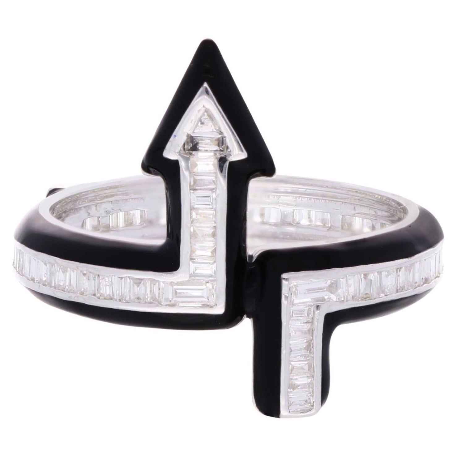 1/2 Karat Baguette Diamant Arrow Ring 18k Weißgold Feiner Schwarzer Emaille-Schmuck