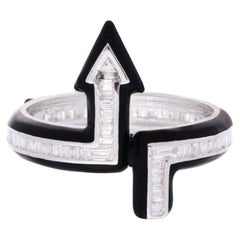 1/2 Carat Baguette Diamond Arrow Ring 18k White Gold Fine Black Enamel Jewelry