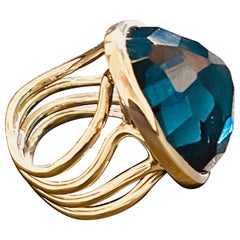 Retro 18ct White Gold Multi Faceted Blue Topaz Ring Of Irregular Triangular Shape 