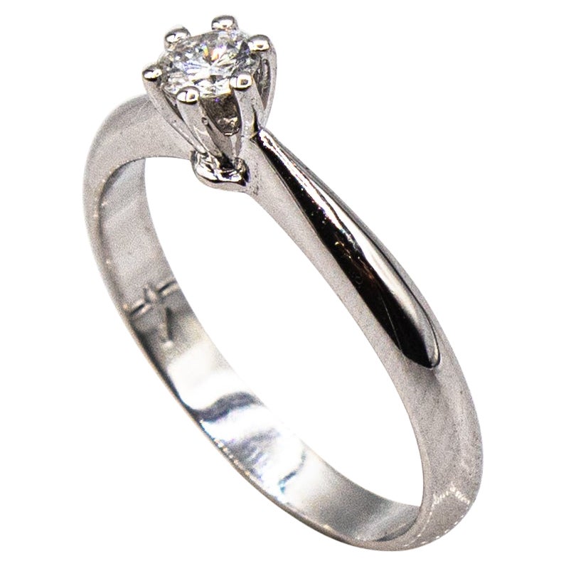 Art Deco Style White Brilliant Cut Diamond White Gold Solitaire Ring For Sale