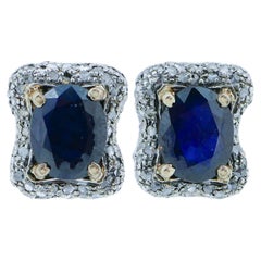 Sapphires, Diamonds, 14 Kt Rose Gold and Silver Earrings.