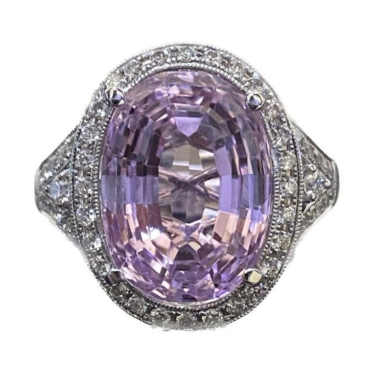 18K White Gold 13.18 Carat Kunzite Halo Diamond Engagement Ring For Sale