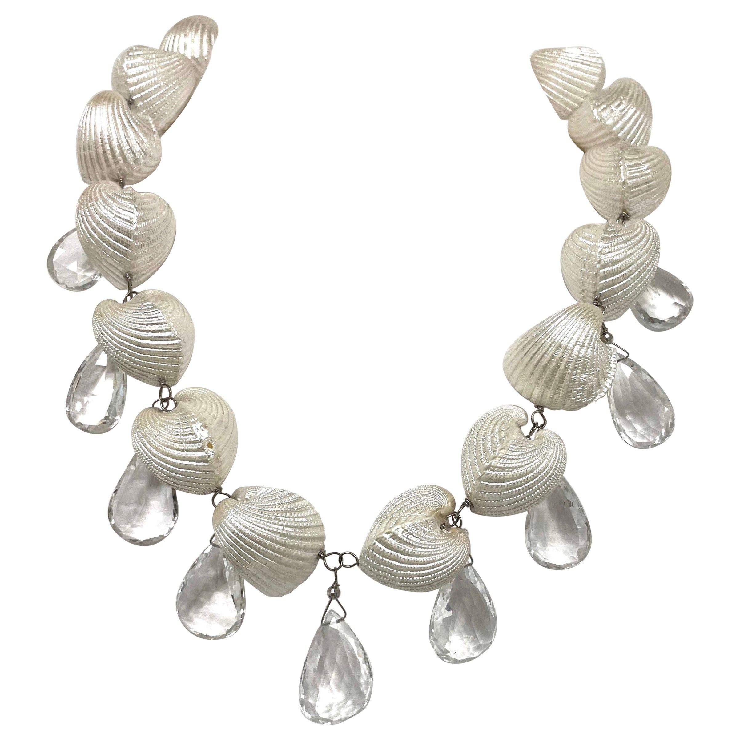 White Caribbean Shells with White Topaz Paradizia Necklace For Sale