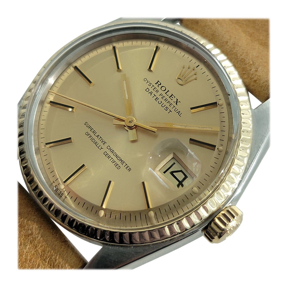 Mens Rolex Oyster Datejust 1601 18k SS Automatic 1970s Swiss Vintage RJC112 For Sale