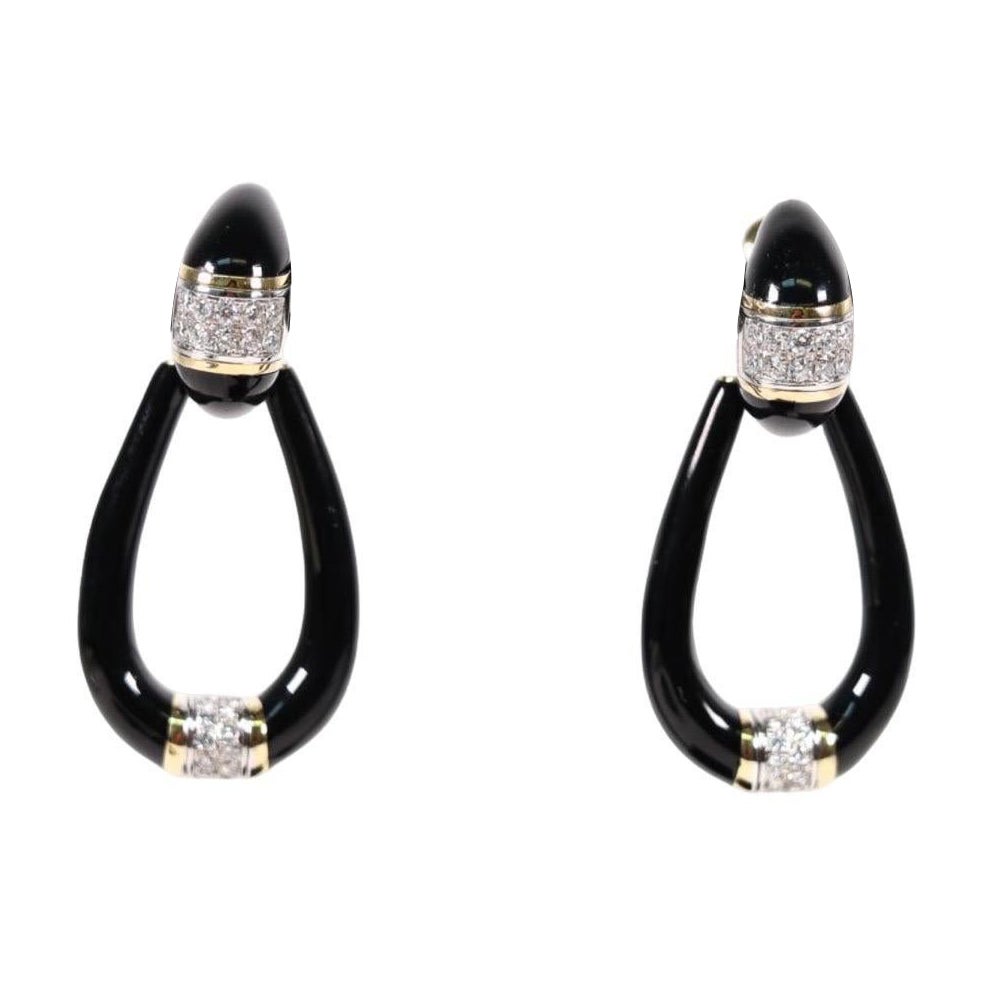 David Webb Black Enamel Diamond Detachable Earrings 