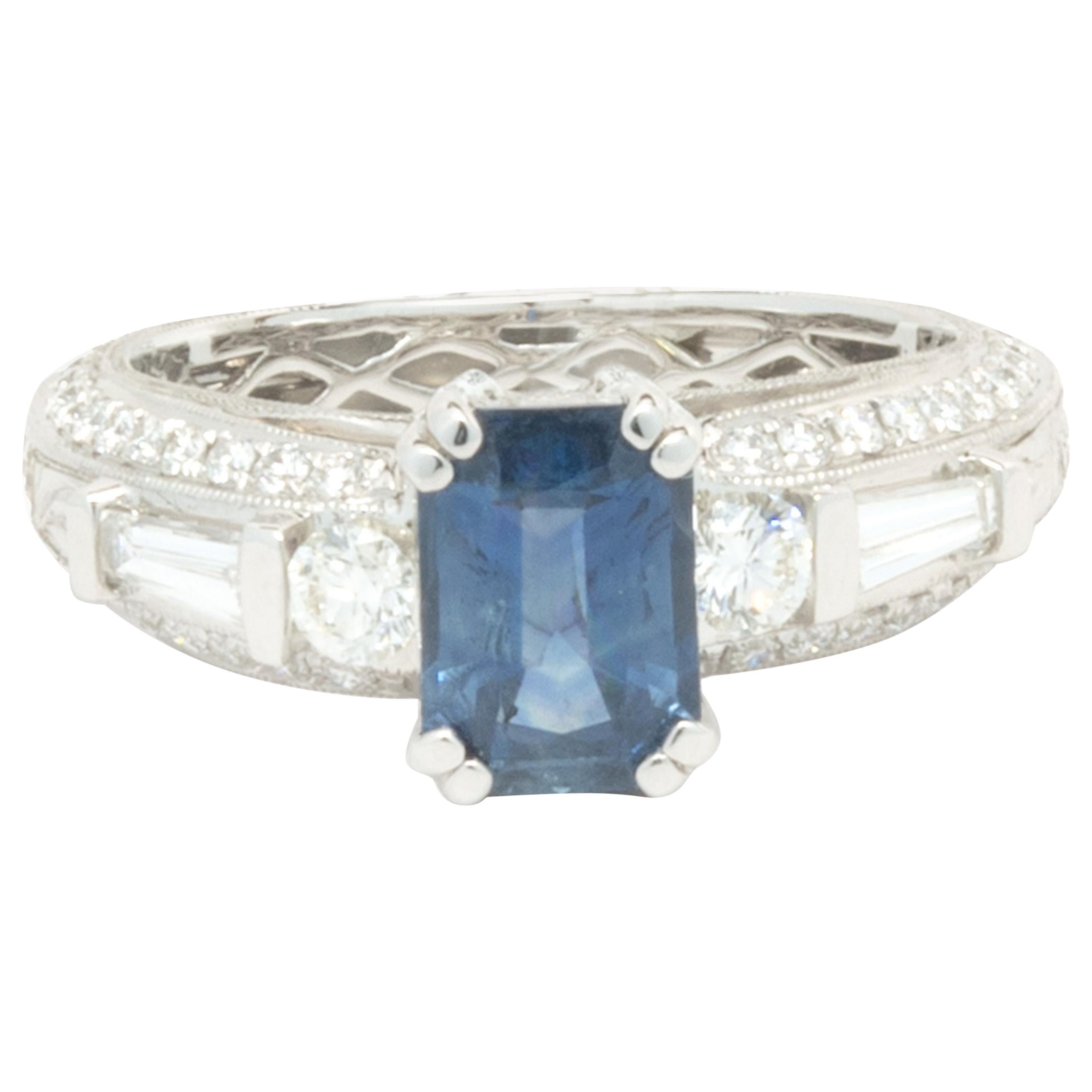 18 Karat White Gold Sapphire and Diamond Ring