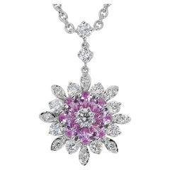 Dazzling 18K White Gold Necklace w/ 1.5ct Sapphire and Natural Diamonds IGI Cert