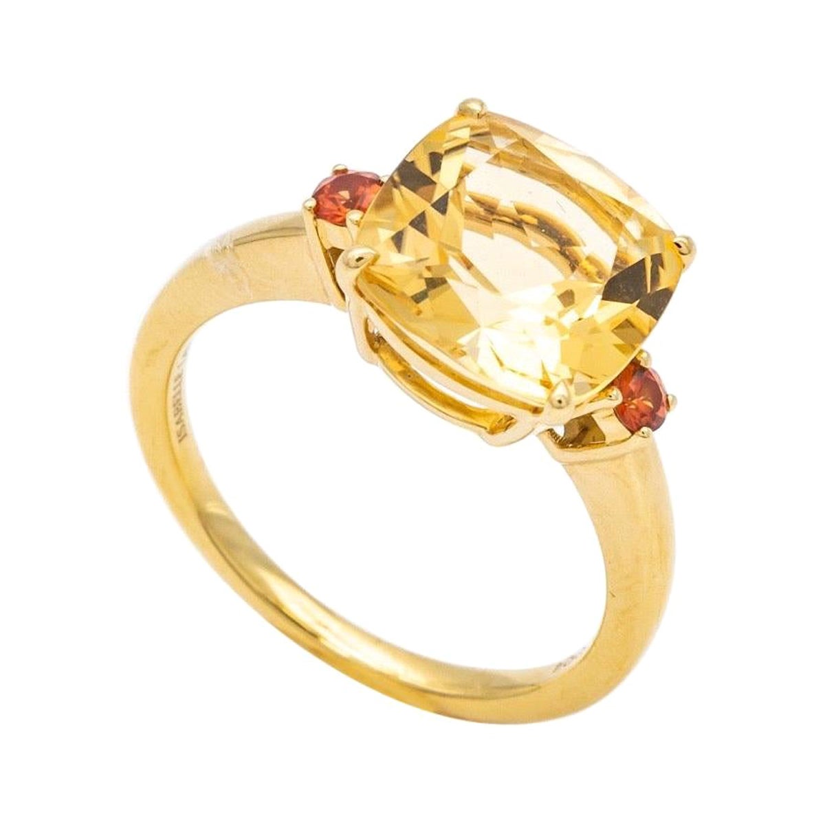 Ring Citrine Two Orange Sapphires Yellow Gold 18 Karat  For Sale