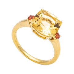 Used Ring Citrine Two Orange Sapphires Yellow Gold 18 Karat 