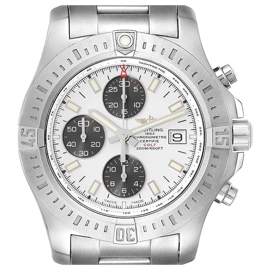 Breitling Colt Automatic Chronograph White Dial Watch A13388 Box Card For Sale