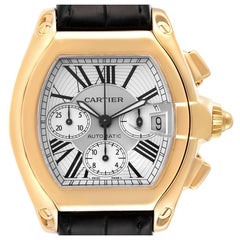 Cartier Roadster Chronograph Yellow Gold Black Strap Mens Watch W62021Y3 ADD BOX