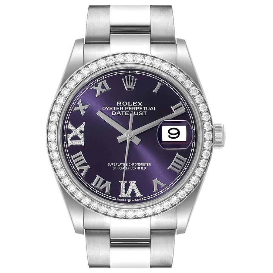 Rolex Datejust Steel Purple Diamond Dial Bezel Mens Watch 126284