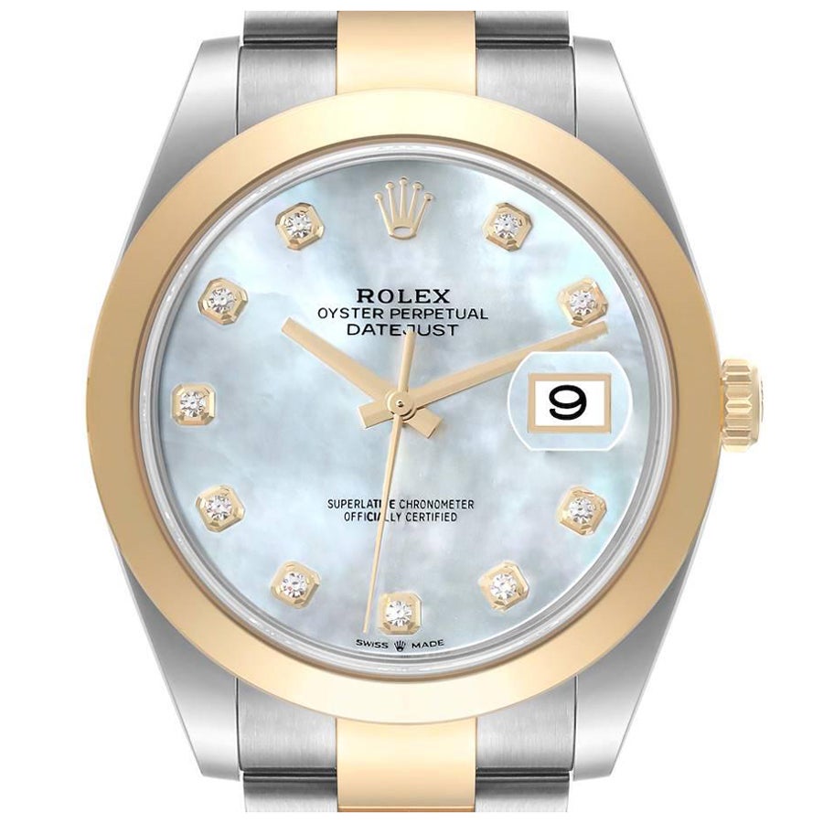 Rolex Datejust 41 Steel Gold Mother Of Pearl Diamond Dial Mens Watch 126303