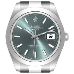 Rolex Datejust 41 Mint Green Dial Steel Mens Watch 126300 Box Card