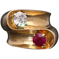 Boucheron Paris Retro Rose Gold Ruby Diamond Ring 5