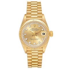 Rolex President Datejust Yellow Gold String Diamond Dial Ladies Watch 69178