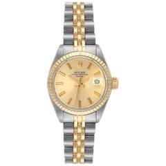 Vintage Rolex Date Steel Yellow Gold Champagne Dial Ladies Watch 6917