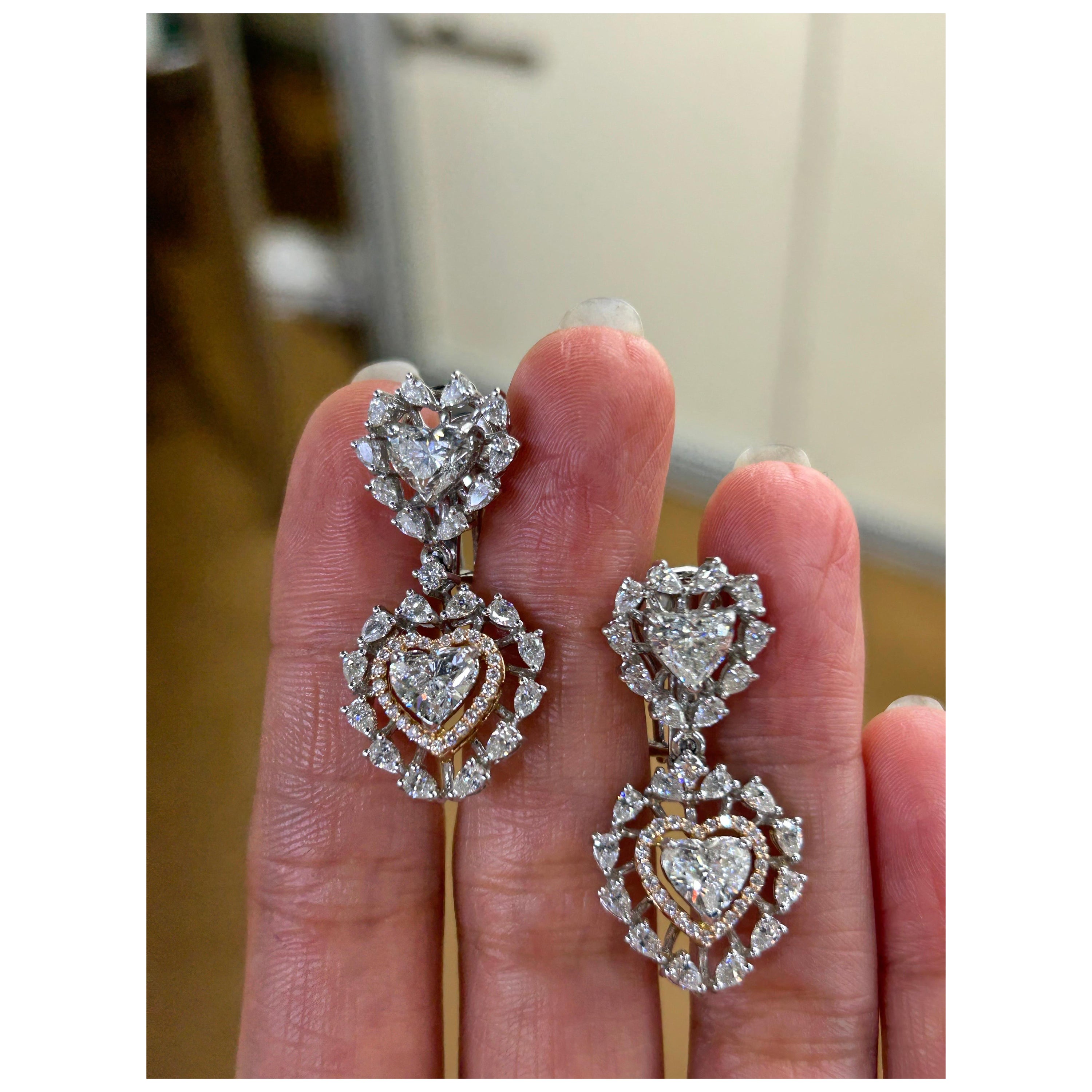 3.6 Carat Heart Shape Diamond Dangle Earrings For Sale