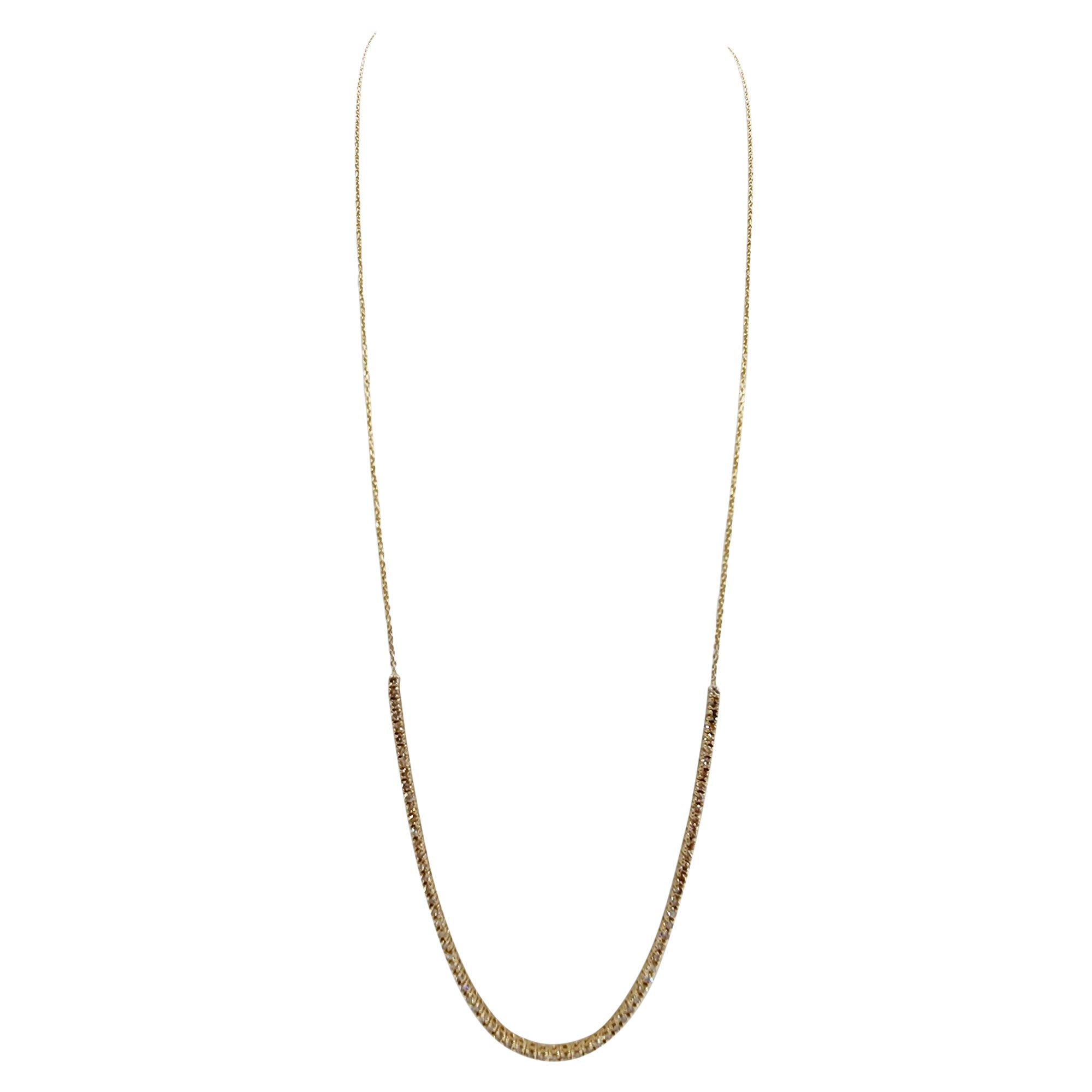 1.65 Carat Mini Diamond Necklace Chain 14 Karat Yellow Gold 22'' For Sale