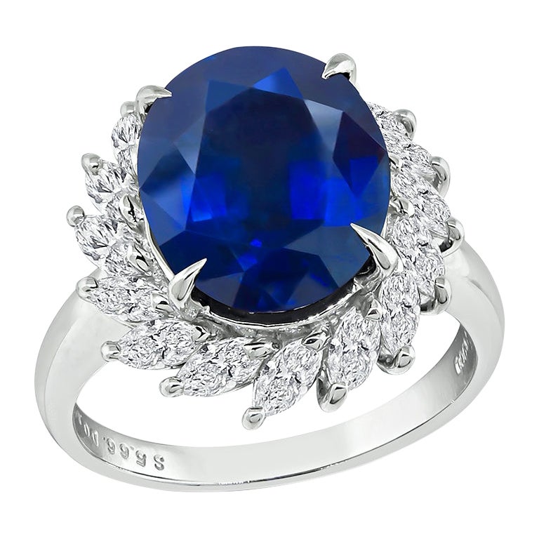 5.66ct Sapphire 0.89ct Diamond Engagement Ring For Sale