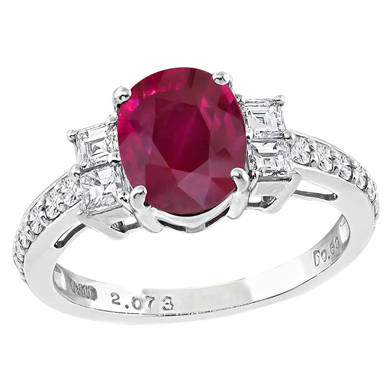 GIA Certified 2.07ct No Heat Ruby 0.59ct Diamond Engagement Ring For Sale