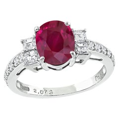 Vintage GIA Certified 2.07ct No Heat Ruby 0.59ct Diamond Engagement Ring