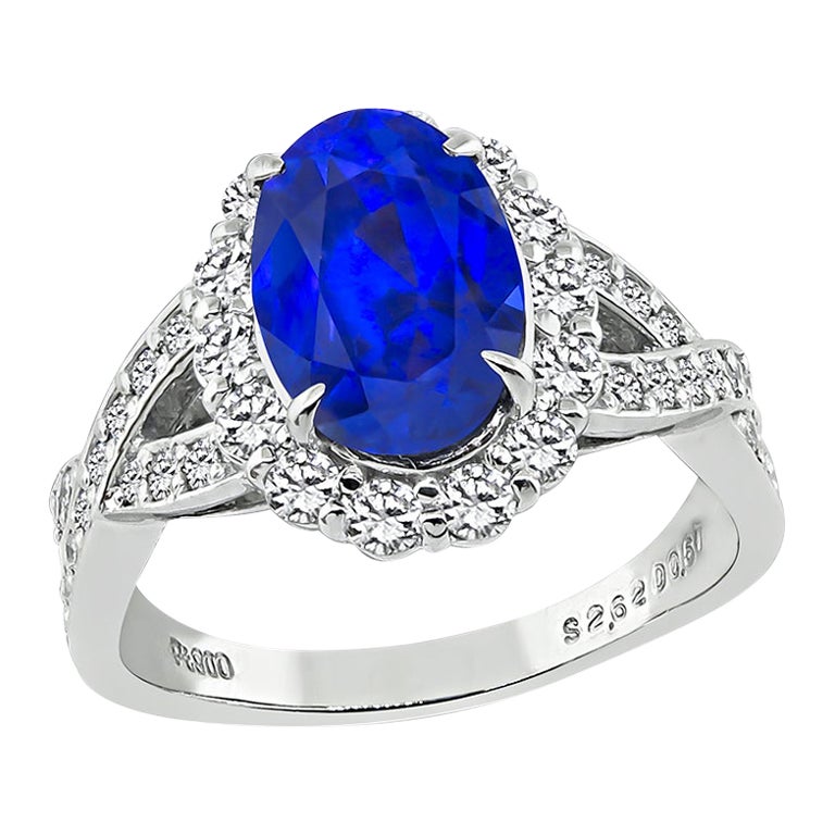 GIA Certified 2.62ct No Heat Sapphire 0.57ct Diamond Engagement Ring For Sale