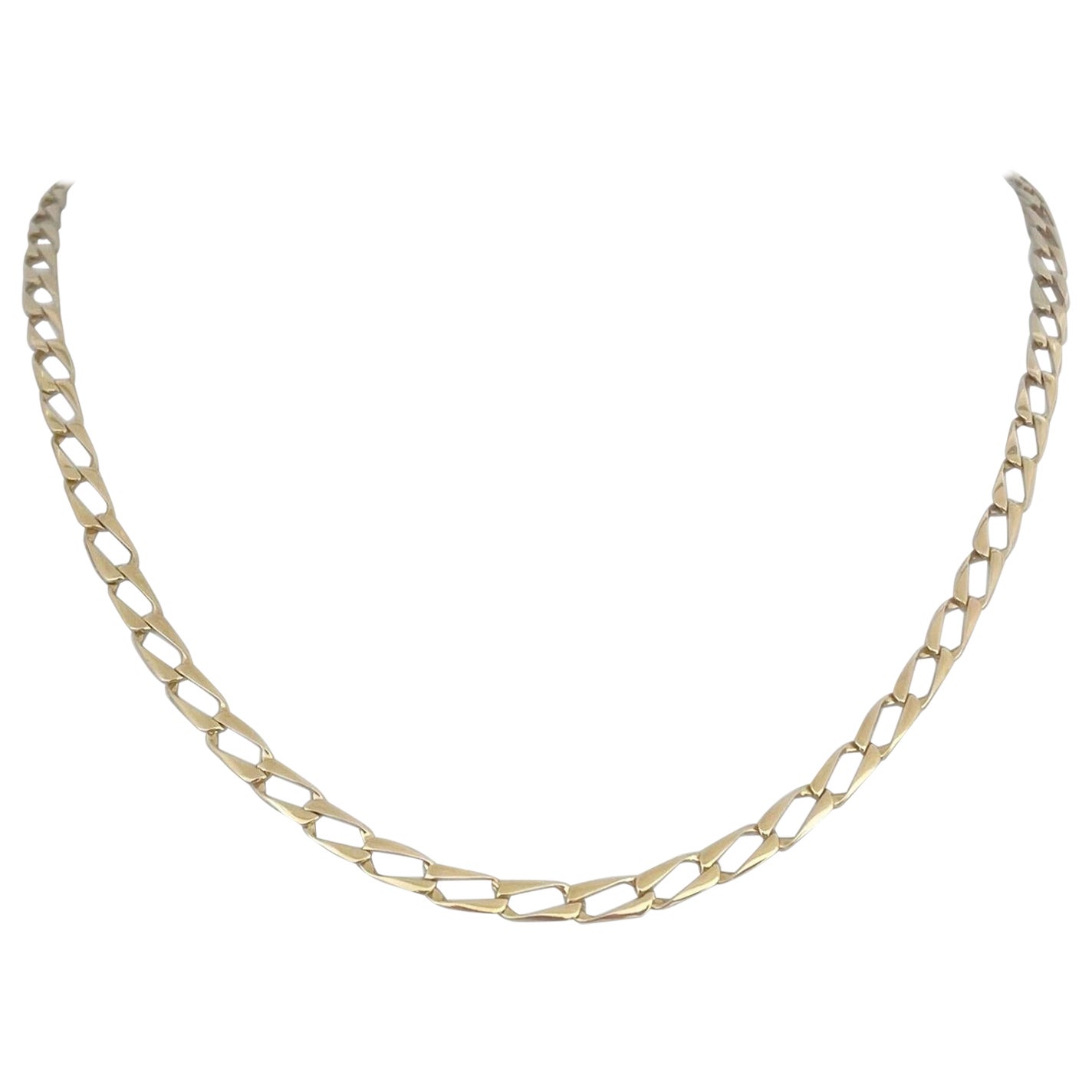 14 Karat Yellow Gold Hollow Squared Curb Link Chain Necklace Italy  For Sale