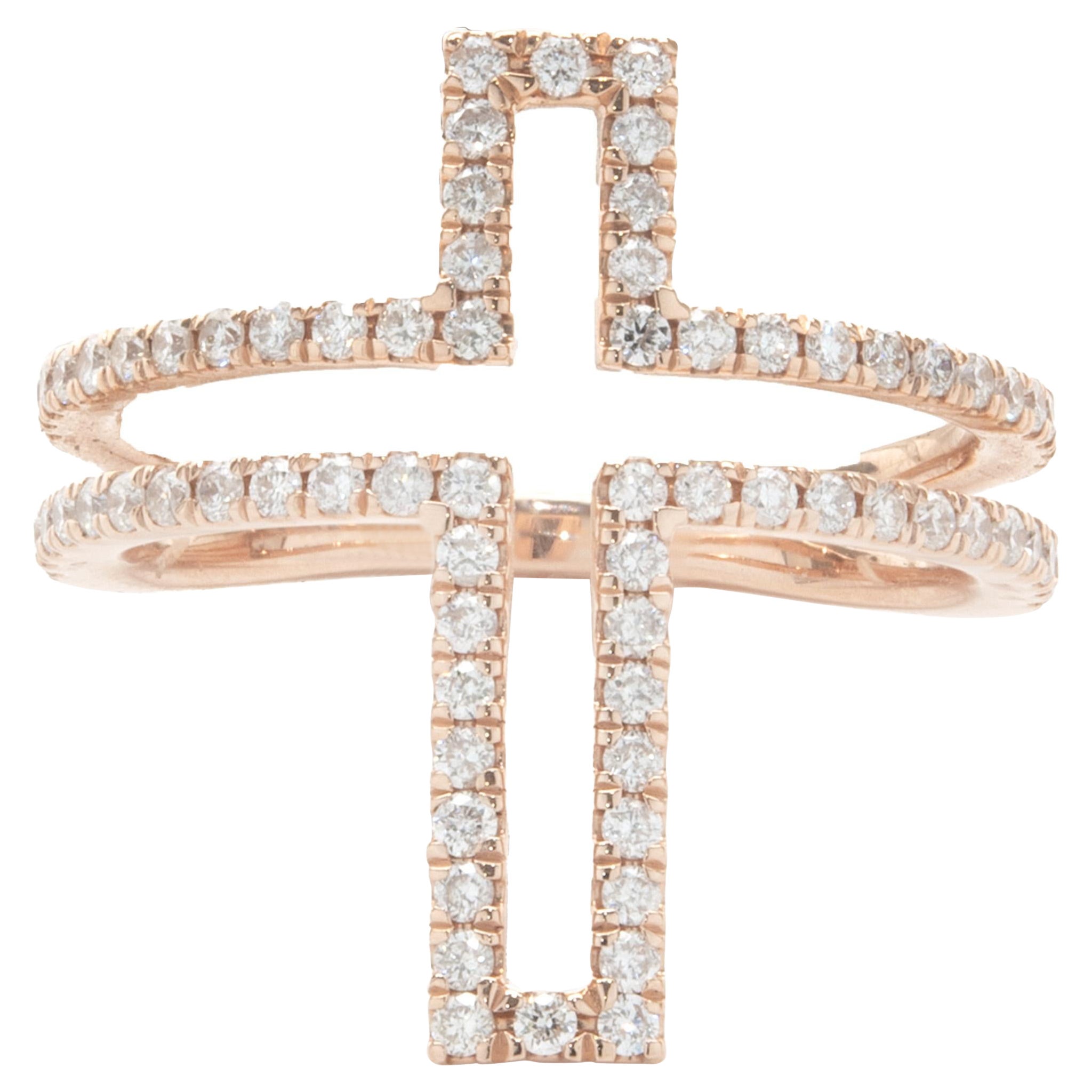 14 Karat Rose Gold Diamond Cross Cutout Ring For Sale