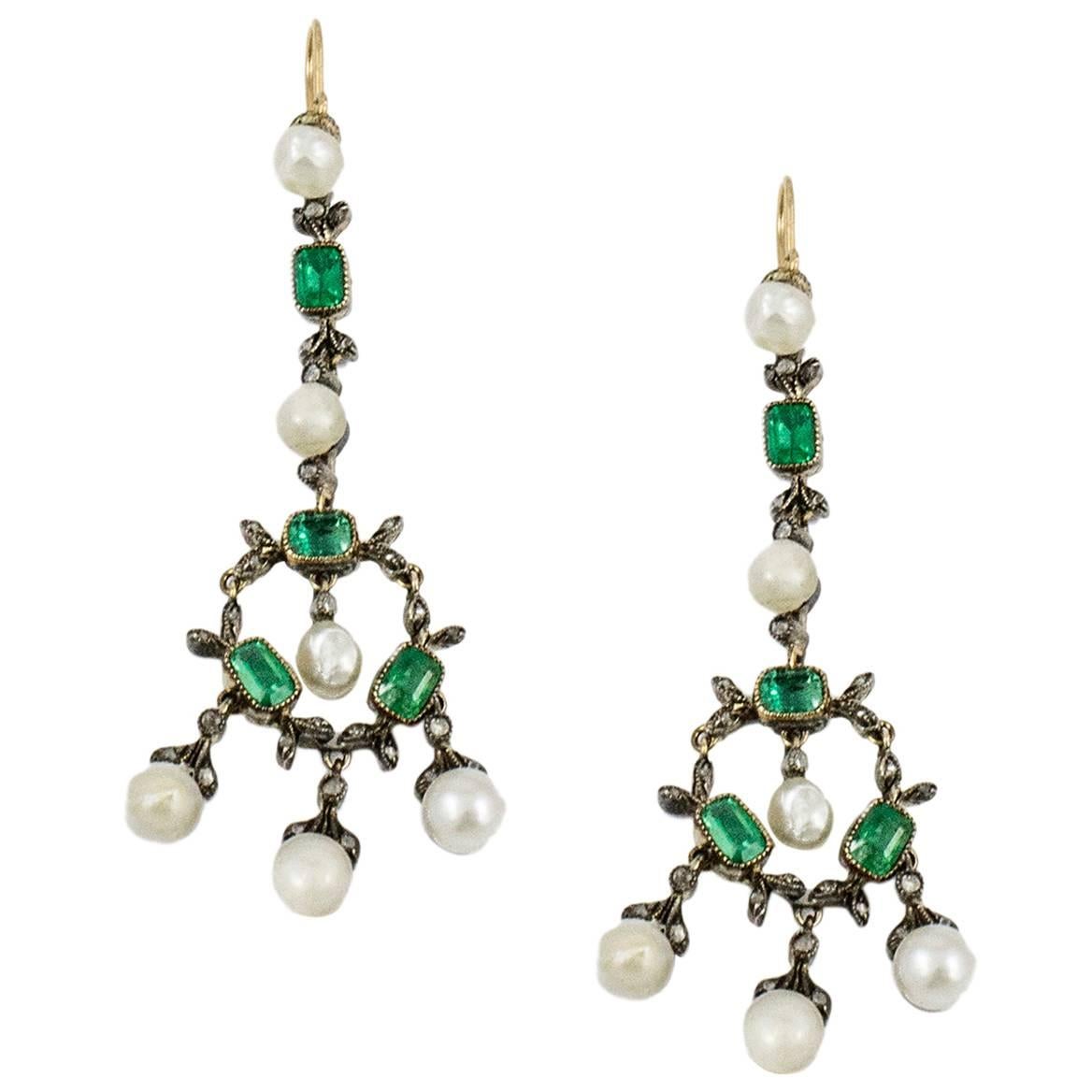 Antique Emerald and Pearl Earrings